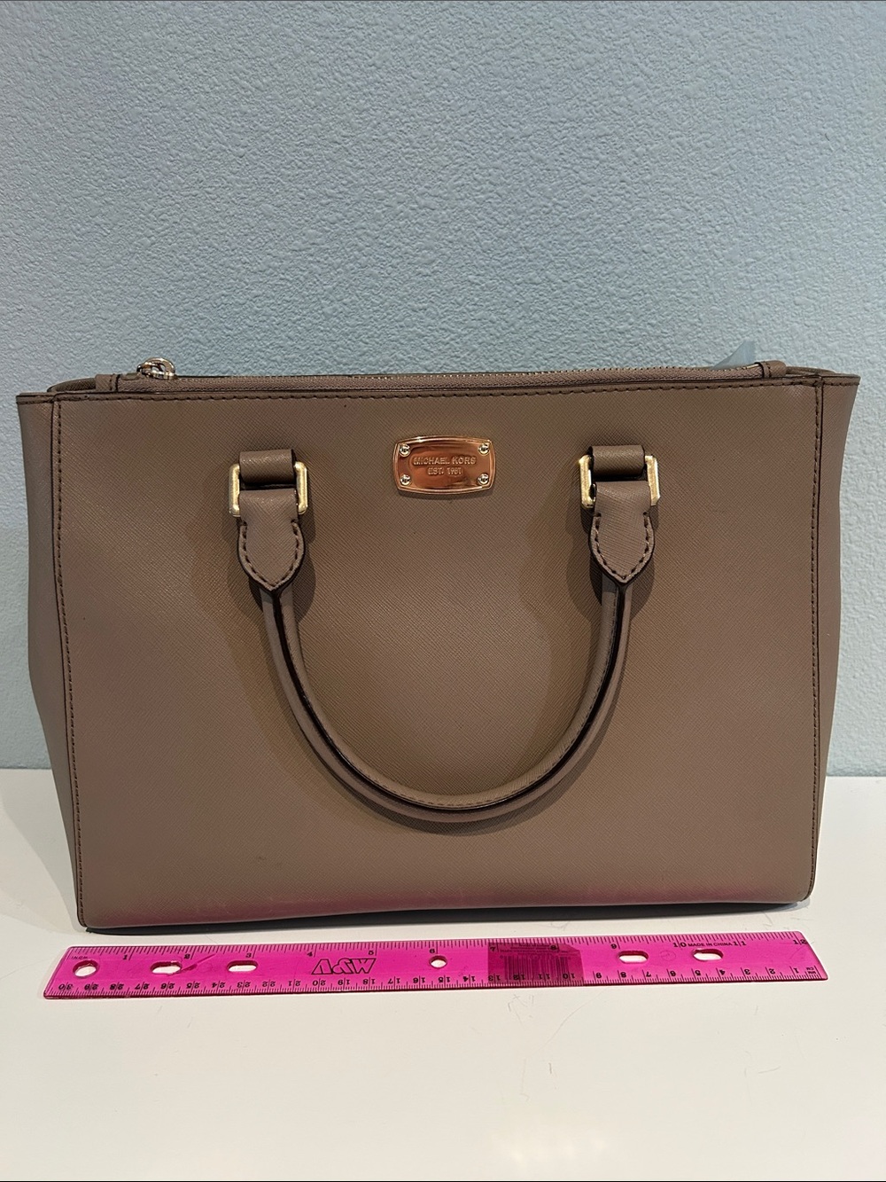 Michael Kors Taupe Brown Saffiano Satchel with Gold Hardware*